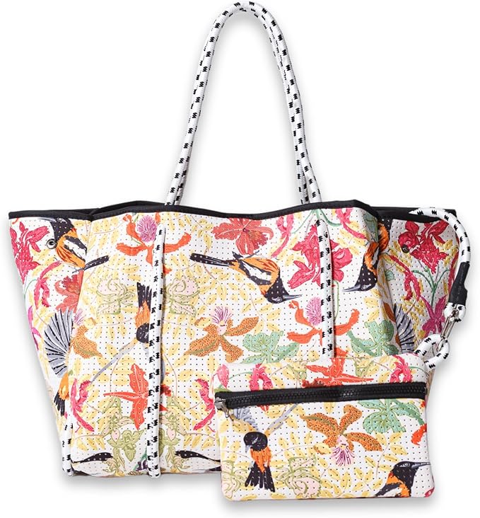 POPUPS Large Neoprene Tote Bag for Women - Everyday Designer Handbag for Travel Work and Beach with Pockets and Zipper Pouch by POPUPSBrand