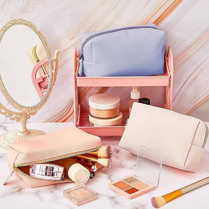 24 Pcs Preppy Makeup Bag PU Leather Cosmetic Bag with Zipper Plain Cosmetic Pouch Waterproof Toiletry Makeup Pouch for Women Bridal Shower Favors Traveling Organizer(Morandi) - Image 6