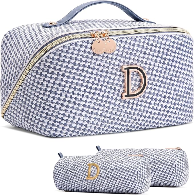 Personalized Gift Travel Makeup Bag: Initial Makeup Organizer Bag for Women | 3-in-1 Custom Make up Bag Set - Vegan Leather Travel Cosmetic Bag - Luxury Gift for Women – Birthday, Anniversary, Graduation by Unknown