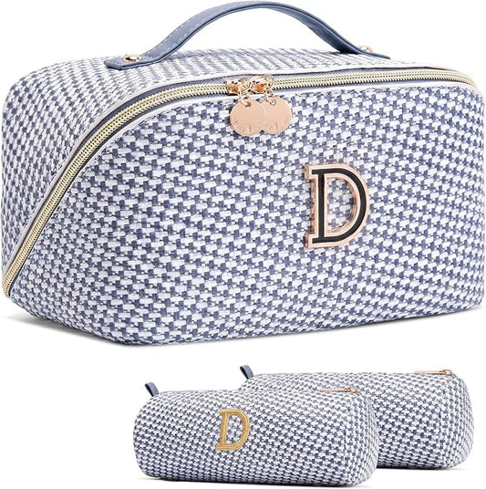 Personalized Gift Travel Makeup Bag: Initial Makeup Organizer Bag for Women | 3-in-1 Custom Make up Bag Set - Vegan Leather Travel Cosmetic Bag - Luxury Gift for Women – Birthday, Anniversary, Graduation by Unknown