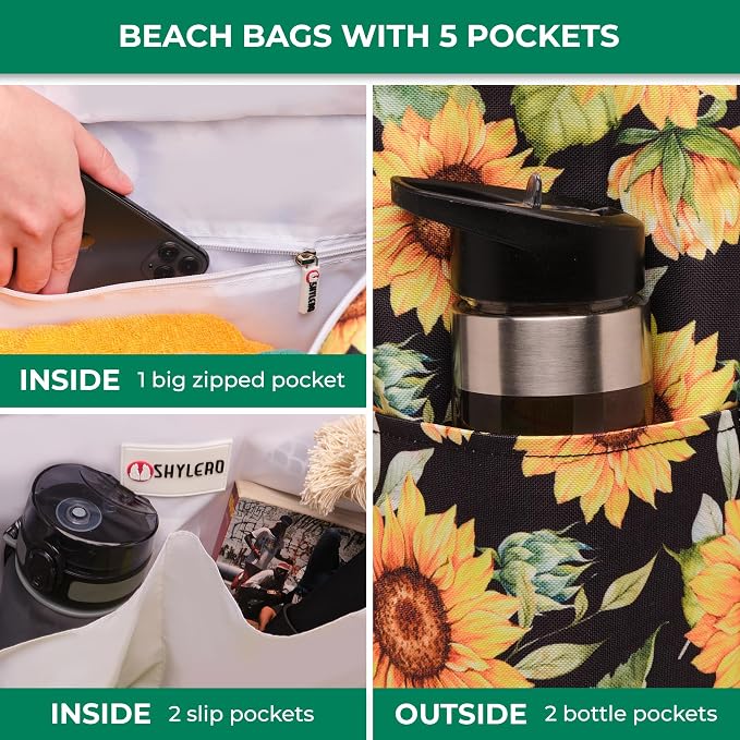 Beach Bag and Pool Bag Has Cooler Pocket, 7 Pockets Total, Zip Top. Family Size Waterproof Beach Tote - Image 7
