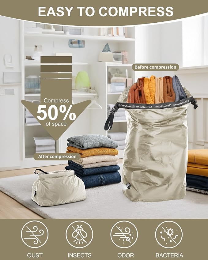 Travel Laundry Bag, Pump-free Vacuum Compression Dirty Clothes Bag, Large Reusable Waterproof & Washable Laundry Bag, Wet and Dry Bag, Ideal for Suitcases, Laundromats (1 Pack) Gray - Image 3