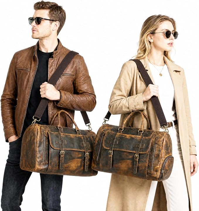 Canvas + Leather Travel Luggage Tote Duffle Gym Suitcase Weekender Overnight Bag For Men Male FB8151 (8151-Dark Brown2) - Image 3