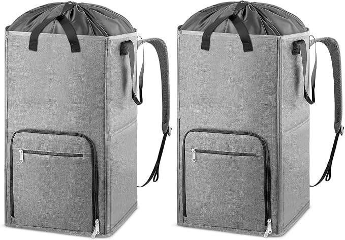 Bukere Laundry Backpack Bag, Extra Large 2 in 1 Laundry Hamper Basket for College Students Dorm Essentials, Adjustable Shoulder Straps, Freestanding Laundry Bag(Grey&Grey) by Bukere