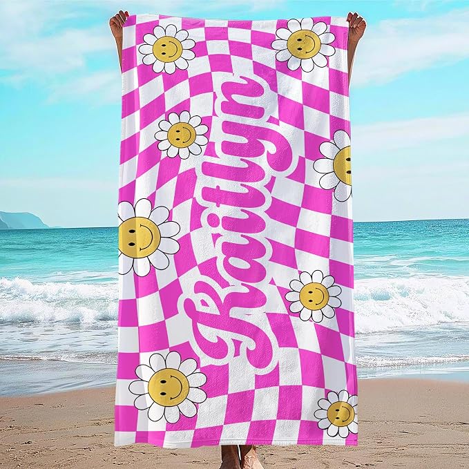 JML Personalized Beach Towel with Name, Custom Flower Beach Towel, Customized Microfiber Pool Towel, Quick Dry & Absorbent Swim Towel for Adult,Anniversary, Birthday, Summer Holiday,Vacation by JML