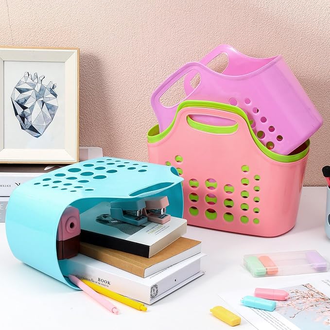 Nuogo 30 Pack Multicolor Plastic Basket with Handles Oval Plastic Shower Caddy Bulk Reusable Multipurpose Storage Organizer for Bathroom Dorm Communal Showers Kitchen School, 10.6" x 6" x 10" - Image 6