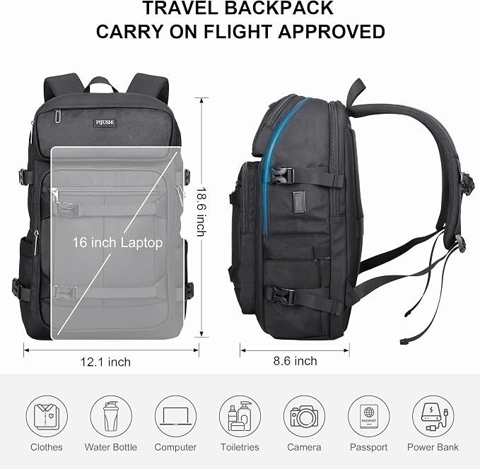 PIJUSHI Casual Travel Backpack for Women with 16" Padded Laptop Compartment | Carry On Luggage with USB Charging Port, 1680D Water-Resistant Nylon, Airline Approved, For Daily, Hiking - Image 8