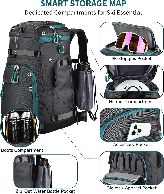 55L-70L Expandable Ski Boot Bag – Waterproof, Durable with Helmet Compartment – Ideal for Ski & Snowboard Gear – Men & Women - Image 4