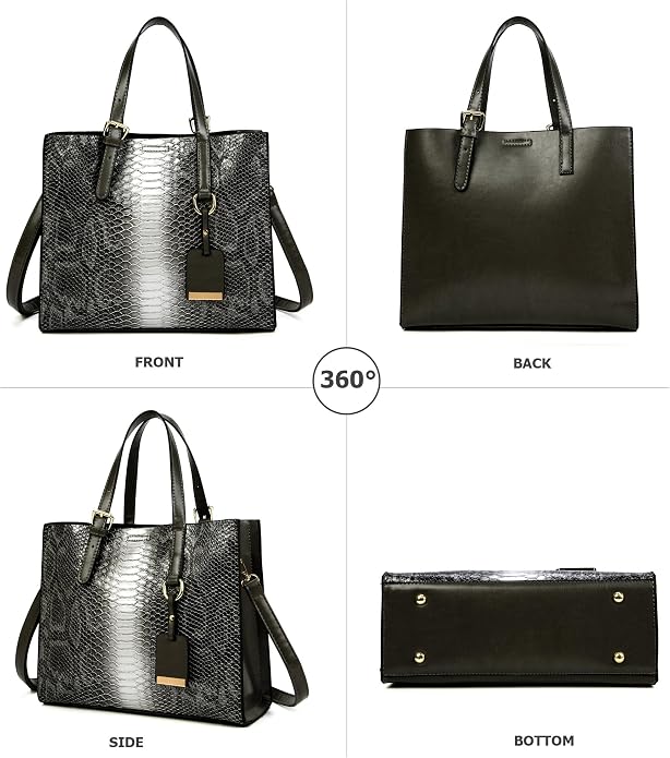 KingTo Women's Crocodile Pattern Satchel Handbags Stylish Tote Handbags crocodile purses for women 3 Pcs Set (B-blue) - Image 4
