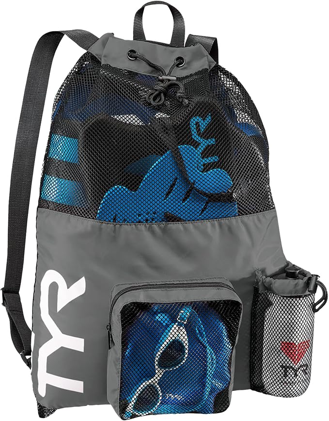 TYR Big Mesh Mummy Backpack for Swim, Gym and Workout Gear, Black, 40-Liter Capacity by TYR
