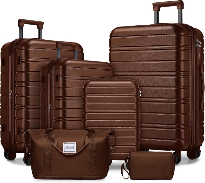 6 Piece Luggage Set Hard Shell - Mocha Expandable Suitcases with Spinner Wheels and Duffel Bags for Family Travel, Durable Carry On Luggage Sets with Lock for Women and Men by Unknown