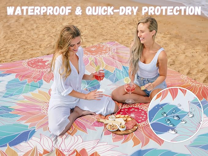 AlphaBeing Beach Blanket Waterproof Sandproof, Extra Large Beach Mat for 1–8 Adults, Oversized Picnic Blanket with 4 Stakes & Storage Bag, Essential Beach Gear for Travel - Image 3