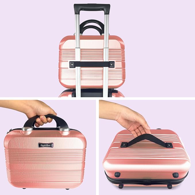 14 Inch Multi-Purpose Waterproof Hard Shell Makeup Case (Pink) | ABS Scratch-Proof, Carrying Cosmetic Organizer Case with Elastic Band, Train Case, Mini Suitcase Vanity Case for Women Girl - Image 5