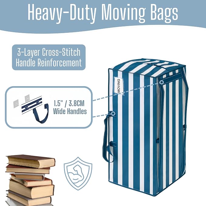 VENO 6 Pack Heavy Duty Moving Bags with Backpack Straps, Zippers & Handles, Extra Large Packing Bags for College Dorm Essentials, Moving Supplies Alternative to Cardboard Moving Boxes - Image 3