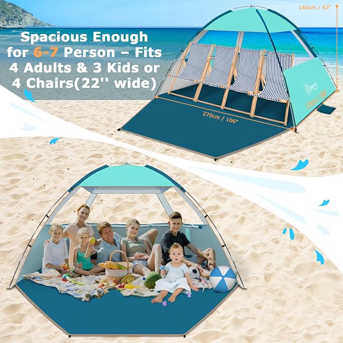 COMMOUDS Beach Tent Sun Shelter for 3/4/6/8 Person, UPF 50+ UV Protection Beach Shade Canopy Tent, Lightweight, Easy Set Up and Carry - Image 4