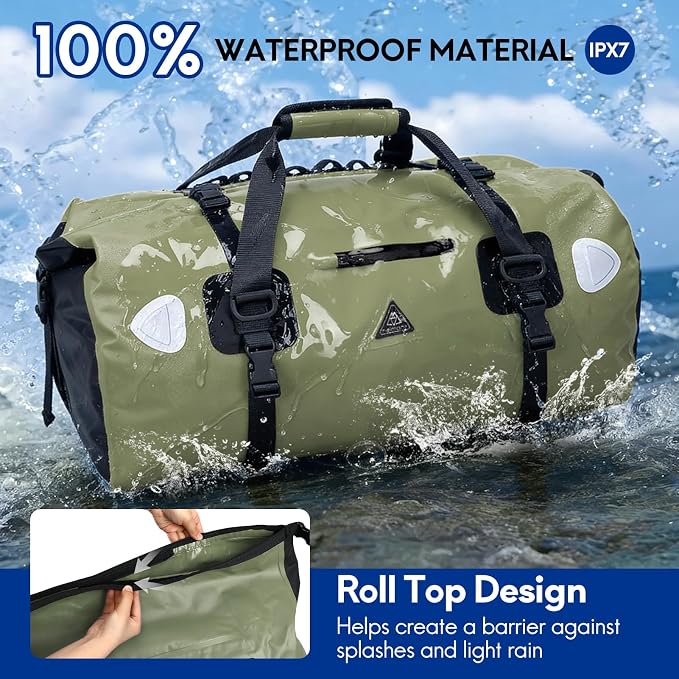 Haimont Waterproof Duffel Bag Roll-top Dry Duffel Bag with Quick-fixed Straps for Motorcycling, Rafting, Boating, SUP, Kayaking, Travel, 50L/70L - Image 2