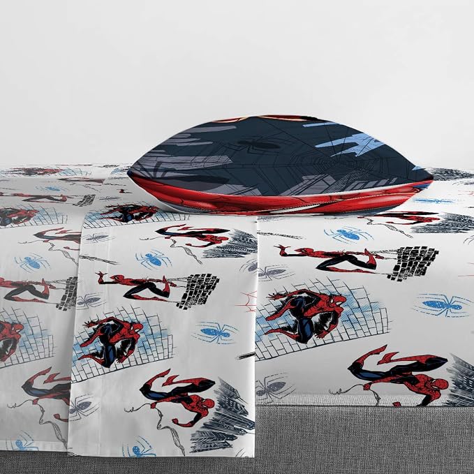 Jay Franco Kids Sheet Set with Fitted, Flat Sheets & Pillow Cover - Ultra-Soft Bedding with Pillowcase for Room Decor, White - Spiderman, 3 Piece Twin - Image 4