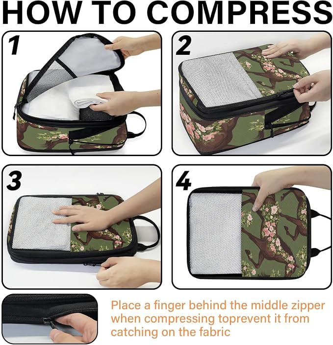 Floral Horse 6 Set Compression Packing Cubes for Travel Luggage Carry On Suitcase Compressible Expandable Packing Cubes Organizers Bag - Image 4