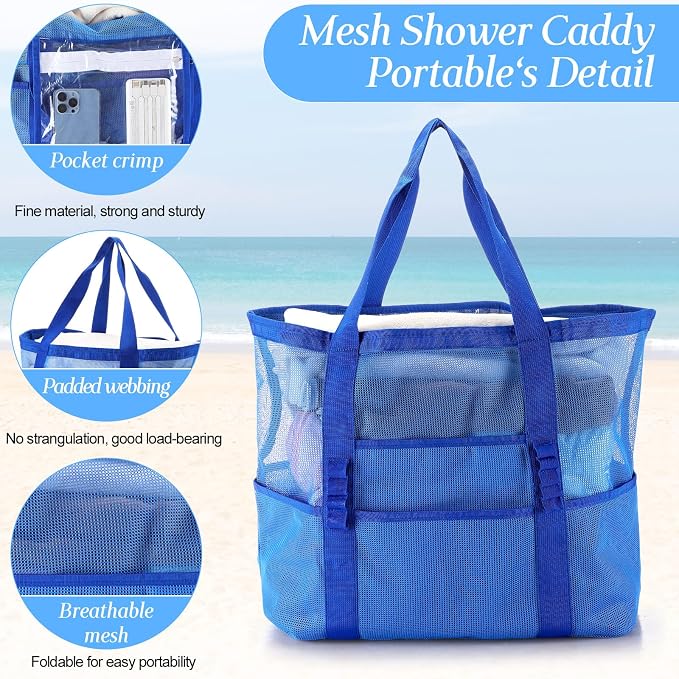 Hillban Large Beach Mesh Bags Bulk for Women Beach Tote Bag with 8 Pocket Zipper Waterproof Sandproof for Pool Cruise Ship - Image 5
