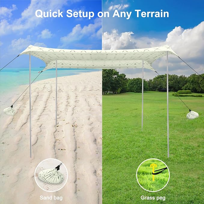 Beach Tent, Beach Canopy Sun Shade UPF 50+, Portable 10×10 FT Camping Sun Shelter with Sandbags, Poles, Ground Pegs and Anti-Wind Rope for Outdoor, Backyard, Picnics, Fishing - Image 4