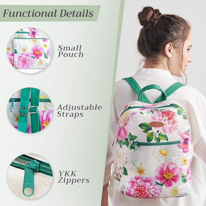Maison d' Hermine Backpack for Women Men Cotton Shoulder Multipurpose Rucksack with Small Pouch Lightweight Multi Pocket Bag for Travel Work Beach Perfect for Spring Summer (Pivoine) - Image 4