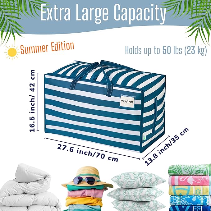 VENO 6 Pack Extra Large Heavy Duty Moving Bags with Wide Opening & Reinforced Handles, Reusable Storage Tote Bags with Strong Zippers for Clothes, College Dorm Essentials & Moving Supplies - Image 2