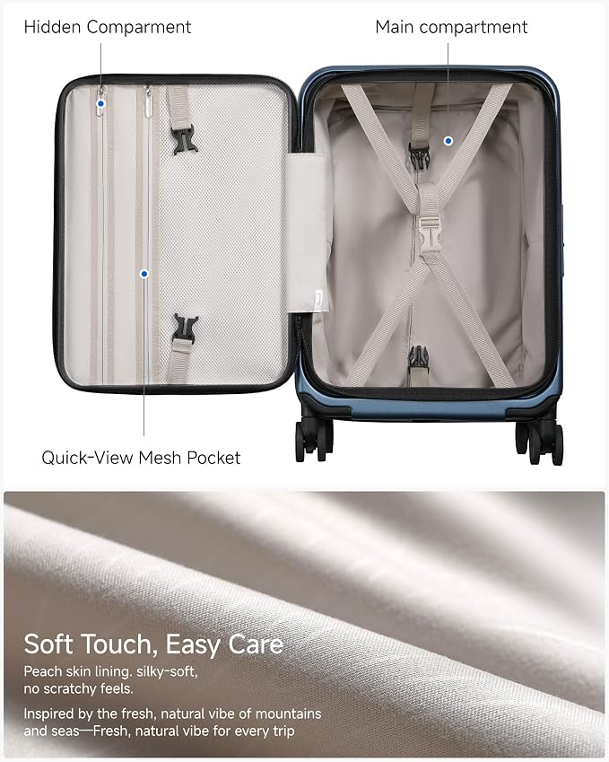 LUGGEX Carry On Luggage Top Opening, Expandable Polycarbonate Hard Shell Suitcase with Wheels (FX-Core, Blue, 20 Inch, 36L-41L) - Image 7