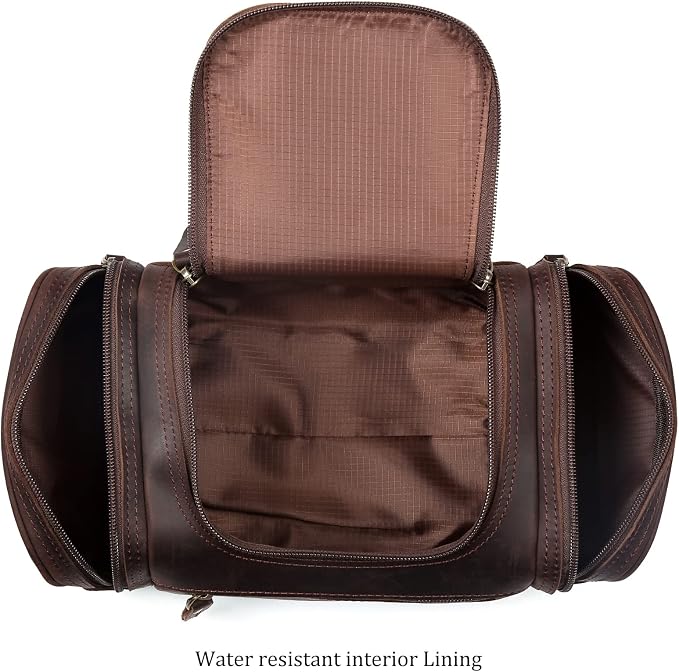 Polare Toiletry Bag Full Grain Leather Shaving Kit Dopp Kit Travel Case Wash Bag with YKK Zippers - Image 4
