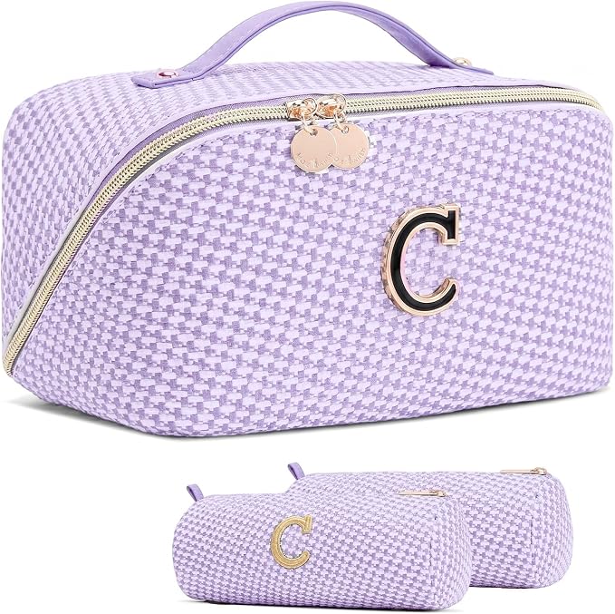Personalized Gift Travel Makeup Bag: Initial Makeup Organizer Bag for Women | 3-in-1 Custom Make up Bag Set - Vegan Leather Travel Cosmetic Bag - Luxury Gift for Women – Birthday, Anniversary, Graduation by Unknown
