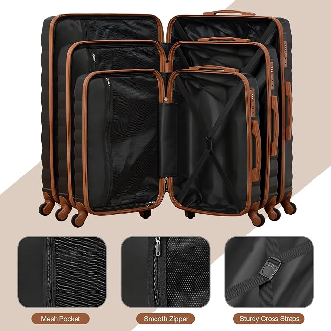 Suitour Luggage Sets 3 Piece Carry On Luggage with Spinner Wheels ABS Hard Case Travel Suitcase Set(20/24/28 inch) 6 PC Packing Bags & Drawstring Backpack - Image 8