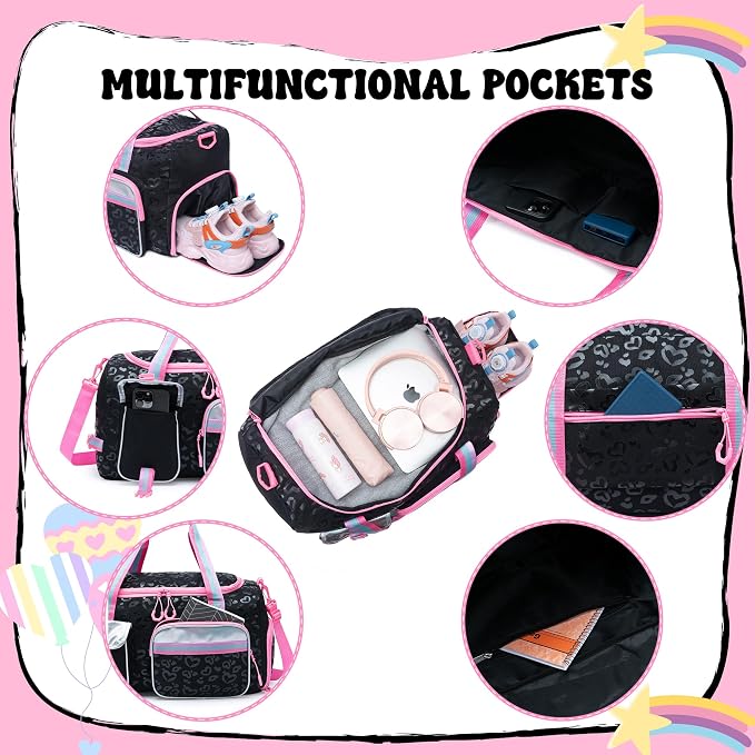Kids Rolling Duffle Bag with Wheels for Girls Overnight Bag with Makeup Bag Dance Bag for Girls Travel Bag with Travel Toiletry Bag Girls Luggage Bag for Travel - Image 5