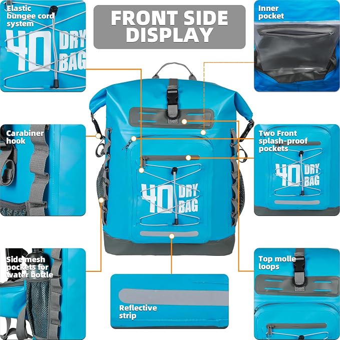 MORXPLOR Dry Bag Waterproof,5L/10L/20L/30L/40L/55L Roll Top Dry Bag Backpack with WaterProof Phone Case for Swim,Kayak - Image 4
