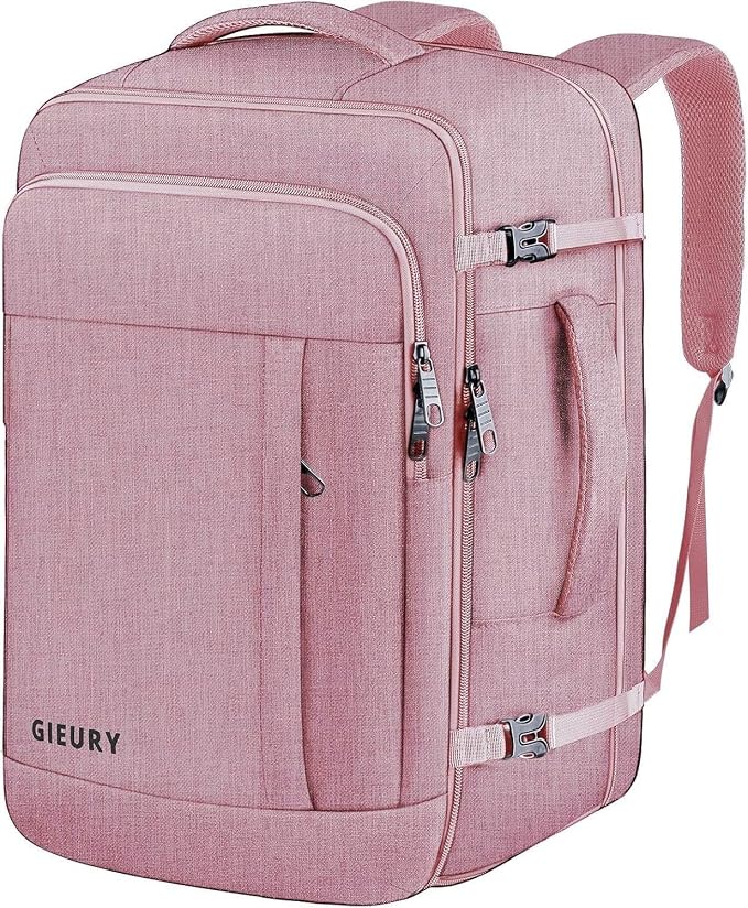 Gieury Carry On Backpack for Women, 50L Travel Backpack Flight Approved, Expandable Backpack For Airplanes, 17 Inch Laptop Backpack, Luggage Suitcase Daypack Lightweight Business Weekender Bag, Pink by Gieury