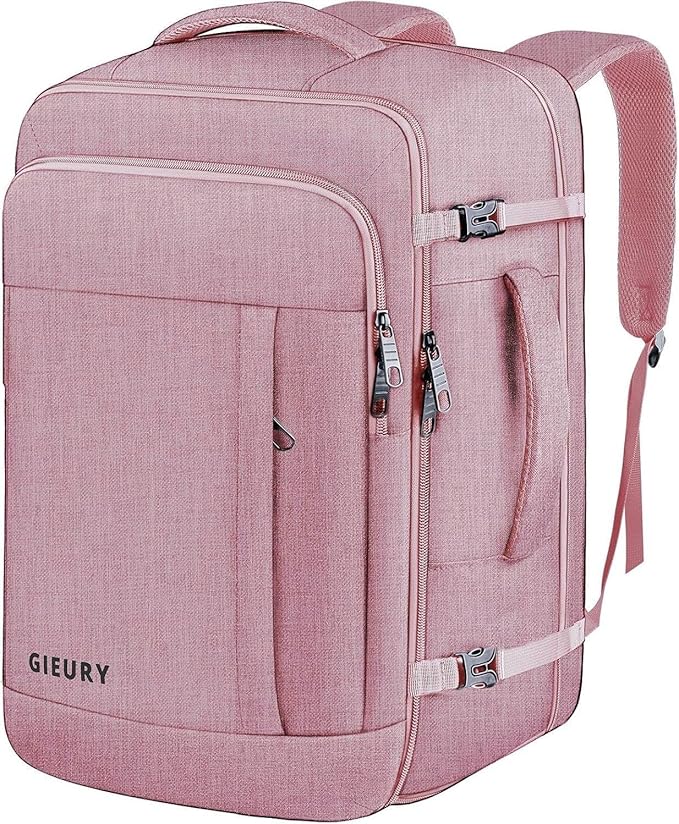 Gieury Carry On Backpack, 55L Extra Large Travel Backpack for Men & Women, Expandable Big Capacity For Airplanes, Travel Gifts for Men Women, Fits 18.4 Inch Laptop, Luggage Suitcase Daypack Bag, Pink by Gieury
