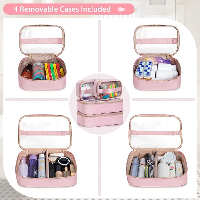 Extra Large Toiletry Bag for Women, Travel Makeup Organizer, Black | Toiletry Bag with 4 Individual Cases, Hair Tool Pocket & Makeup Brushes Compartment, Large Capacity Travel Organizer - Image 2