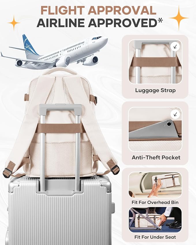 Travel Backpack Carry on Flight Approved Mochila De Viaje Personal Item Backpack for Airlines Frontier Airlines Personal Item Bag Large Backpack for Travel Backpacks for Men Women Beige with Brown - Image 7