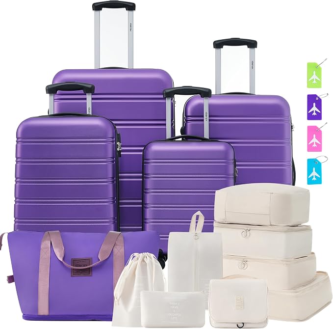 Merax Luggage sets of 13 Piece 16 20 20 28 IN Carry on Luggage Hard Case Purple Luggage Expandable Checked Luggage Suitcase Set with Wheels by Merax