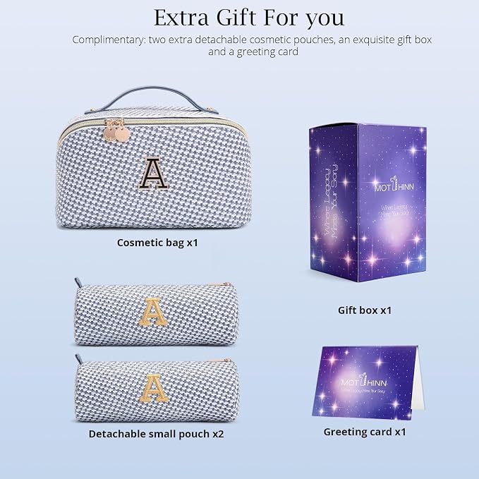Personalized Gift Travel Makeup Bag: Initial Makeup Organizer Bag for Women | 3-in-1 Custom Make up Bag Set - Vegan Leather Travel Cosmetic Bag - Luxury Gift for Women – Birthday, Anniversary, Graduation - Image 5