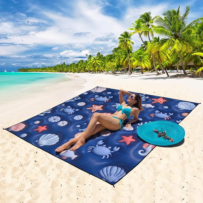 WIWIGO Beach Blanket Waterproof Sandproof Beach Mat 79" X 83"/10'x9'for 2-8 Adults Quick Drying Outdoor Picnic Mat Beach Accessories for Travel, Camping, Hiking - Image 5