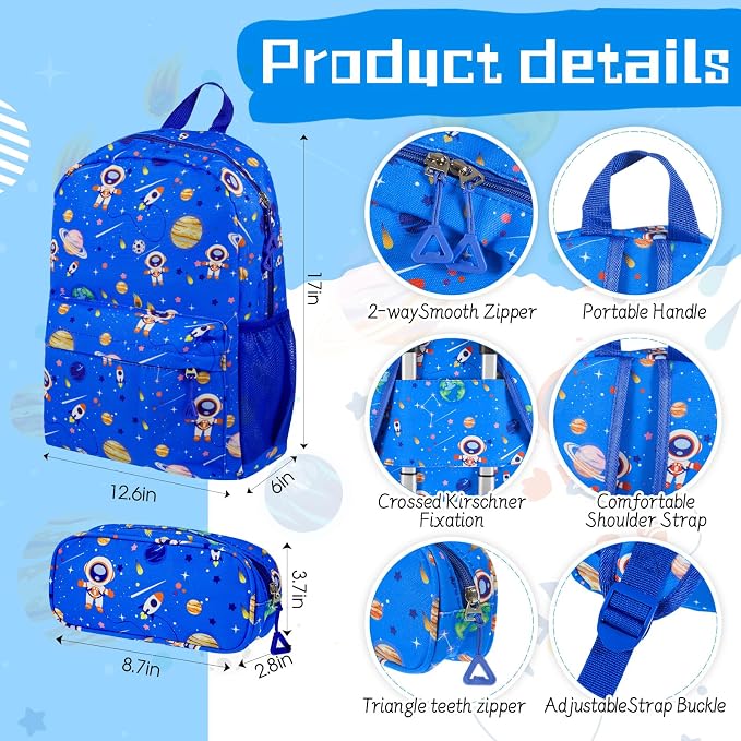 Redbaker 6 Pcs Luggage Set, 17 Inch Rolling Suitcase with Backpack, Lunch Bag and Neck Pillow, Blue Astronaut Travel Set for Summer Vacation, Weekend Trips and Sleepovers - Image 4