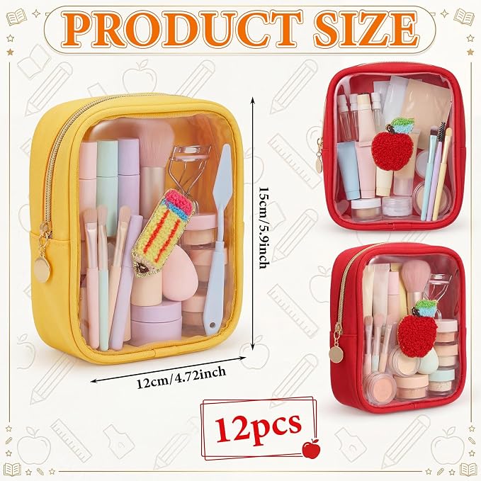 12 Pcs Heart Chenille Patches Makeup Bags with Zipper Galentine Cosmetic Bags Bulk for Women Waterproof Toiletry Bag Valentines Galentines Day Gifts for Team Stuff(Teachers) - Image 2
