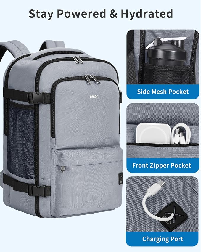 WANDF Travel Backpack For Spirit Airlines Personal Item Bag 18x14x8 with Wet Pocket, 17 Inch Laptop Backpack for Men Women | Frontier Airline Underseat Fit, Fits 17" Laptop, 180°Opening, Travel Backpack - Image 6