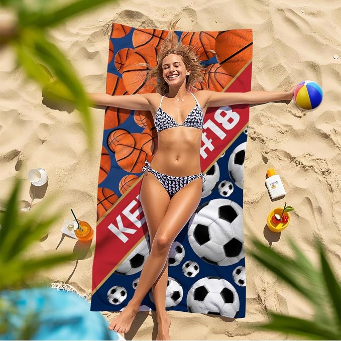 Personalized Beach Towel With Name, Custom Beach Towel with Text, Customized Basketball Football Microfiber Pool Towel, Quick Dry & Absorbent Swim Towel for Adult,Anniversary, Birthday, Summer Holiday - Image 7