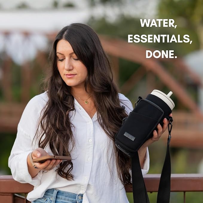 Water Bottle Sling Bag Crossbody Water Bottle Holder with Strap & Phone Pocket Insulated Carrier for Stanley & Hydro Flask up to 40oz Travel & Walking Companion - Image 2