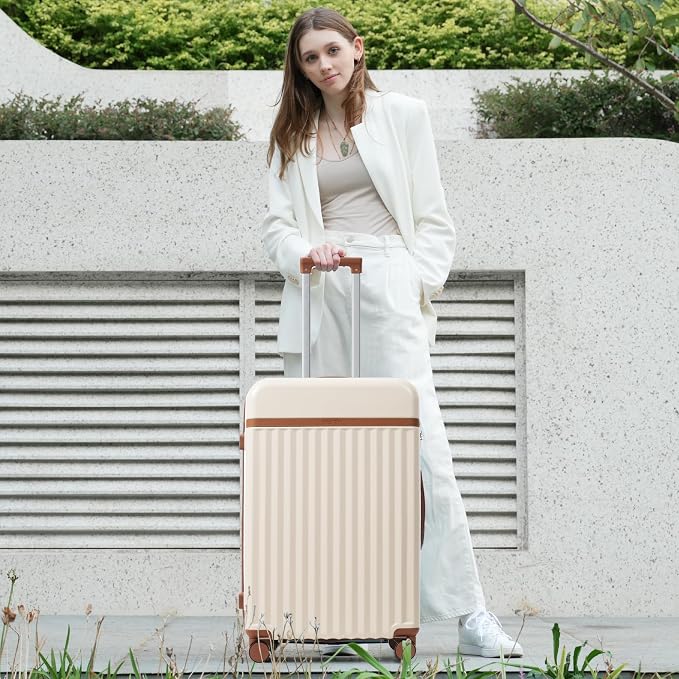 Merax 3 Piece Luggage Sets, Hardside Lightweight Carry on Suitcase | Durable Expandable Luggage with Travel Bags Spinner Wheels and TSA Lock,White and Brown - Image 6