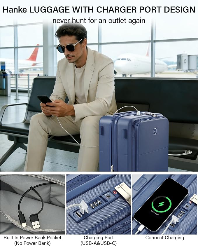 Hanke 20 Inch Expandable Carry On Luggage with Cup Holder 22x14x9 Airline Approved, Top Opening Hard Shell Suitcases with Wheels, Carry-On Travel Suitcase Trunk Luggage with Lock, Interstellar Blue - Image 5