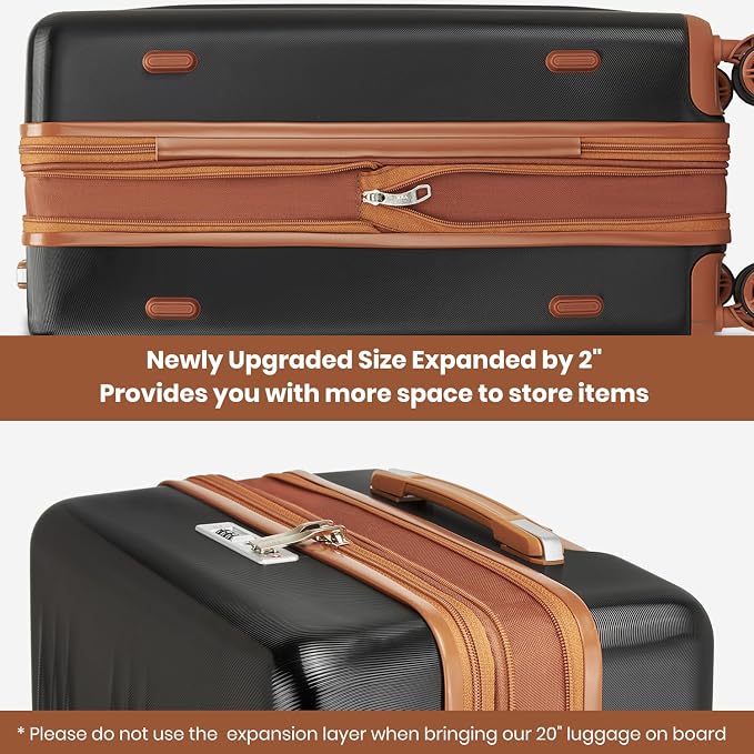 Kono Luggage Sets 3 Piece Expandable Carry On Travel Luggage 20 Inch TSA Lock Spinner Wheels Hardshell Suitcase Set(Black&Brown,3 Piece Set) - Image 6