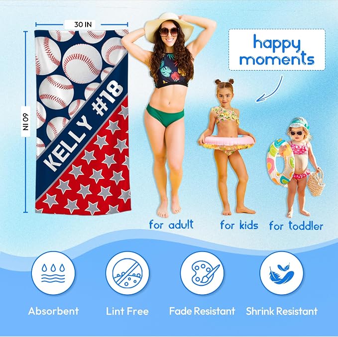 Personalized Beach Towel With Name, Custom Beach Towel with Name, Customized Baseball Microfiber Pool Towel, Quick Dry & Absorbent Swim Towel for Adult,Anniversary, Birthday, Summer Holiday,vacation - Image 4