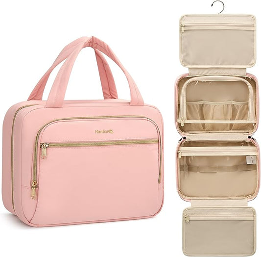 Hanke Hanging Travel Toiletry Bag for Women, Water-Resistant Makeup Organizer with Hook, Cosmetic Bag for Bathroom & Travel Essentials Accessories, Pink by Hanke