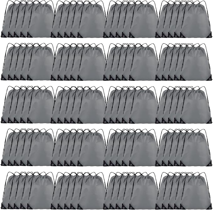 Grneric Drawstring Backpack Bulk 100Pcs Cinch Bag, Polyester Drawstring Bags for Gym Beach Sports Short Trip Party (Grey) by Grneric